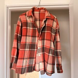 Orange and Brown Plaid Button-Up Shirt